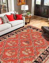 handmade Transitional Kafkaz Orange Black Hand Knotted RECTANGLE 100% WOOL area rug 9 x 12